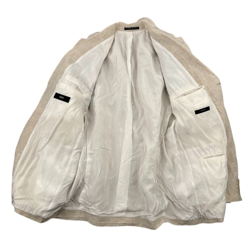 VTG Hugo Boss Blazer 42R Beige Cream Pure Linen Shoulder Pads Made in USA - Picture 3 of 15